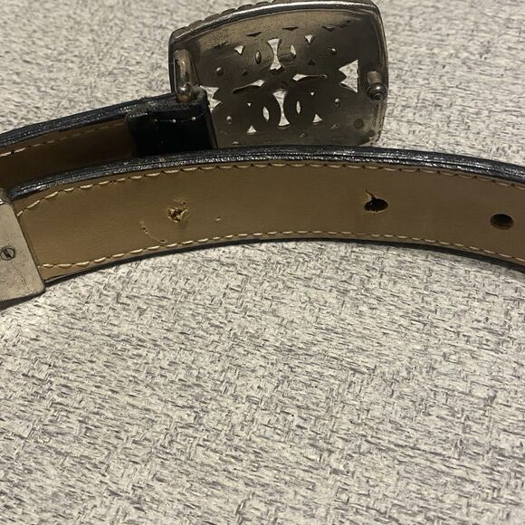 Vtg Navasota Genuine Leather S Black Belt Ivan Leatherworks Buckle Western USA main image 5